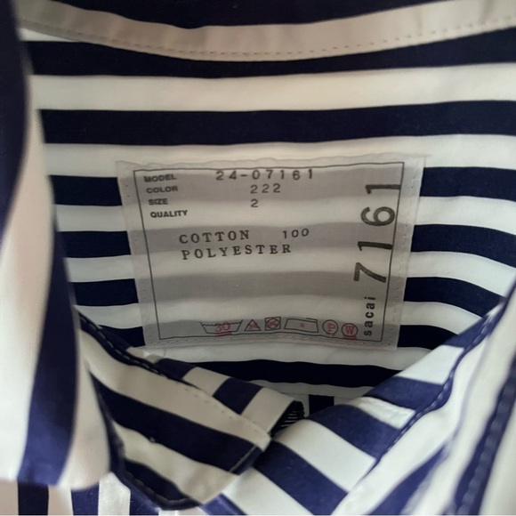 SACAI x Thomas MASON sz 2 S Striped Cropped Shirt Short Sleeve White Blue - Picture 4 of 15